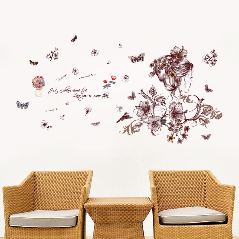 Hand-painted beauty cartoon wall stickers bedroom living room TV sofa background decoration