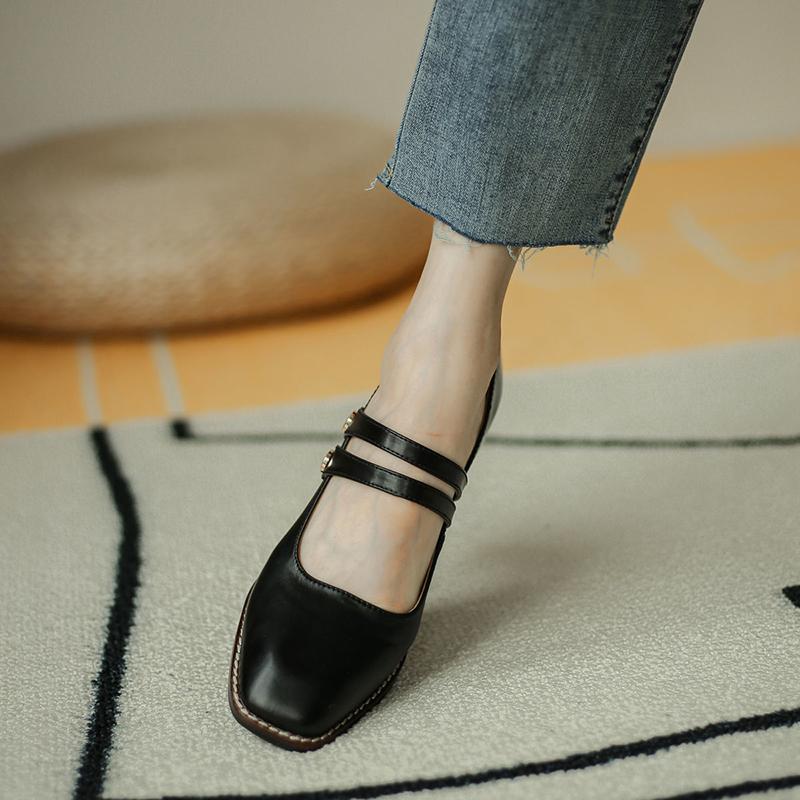 Single Shoes Women's Autumn One-step Thick Heel Casual Sweet Shallow Mouth Square Toe All-match Mary Jane Shoes Women