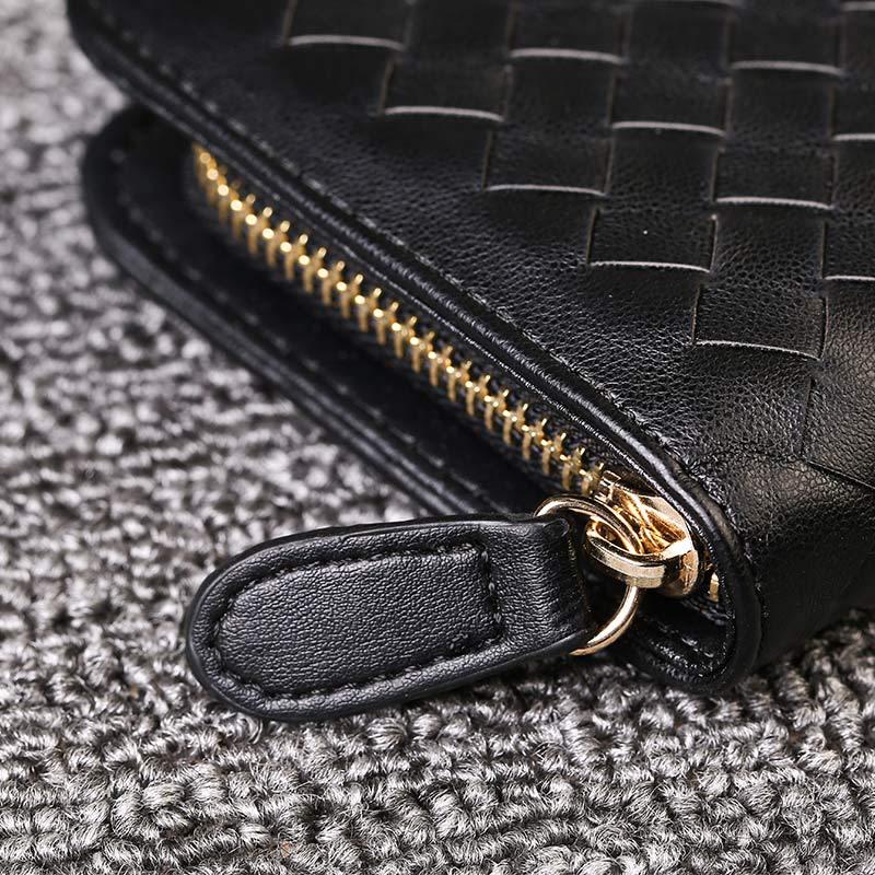 Business Long Wallet Men Women Anti-theft Weave Multi-card Holder Clutch Bag Mobile Phone Coin Bag