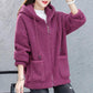 Autumn and Winter Ladies Lamb Velvet Jacket Thick and Loose Large Size Hooded Long-sleeved Zipper Jacket