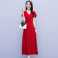 Fashion Dress Summer Plus Size Women's High-end Waist Was Thin and Temperament V-neck Long DRESS