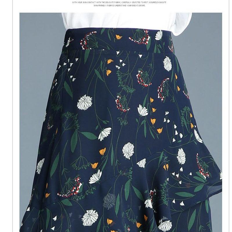 Chiffon Skirt Women's Spring and Summer Mid-length Floral Skirt High Waist Ruffled Skirt