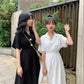 Dress Women Button Solid Color High Waist Turn-down Collar Girls Summer Holiday Short Sleeve A-line Dress