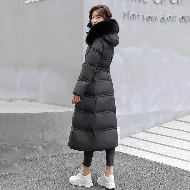 Long Padded Jacket Women's Fashion with Fur Collar Waist Down Padded Jacket Women Over The Knee Thick Winter Padded Jacket Women