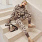 2pcs/set Women Knit Leopard Pullover Sweaters+Pants Sets Woman Fashion Jumpers Trousers 2 PCS Costumes Outfit