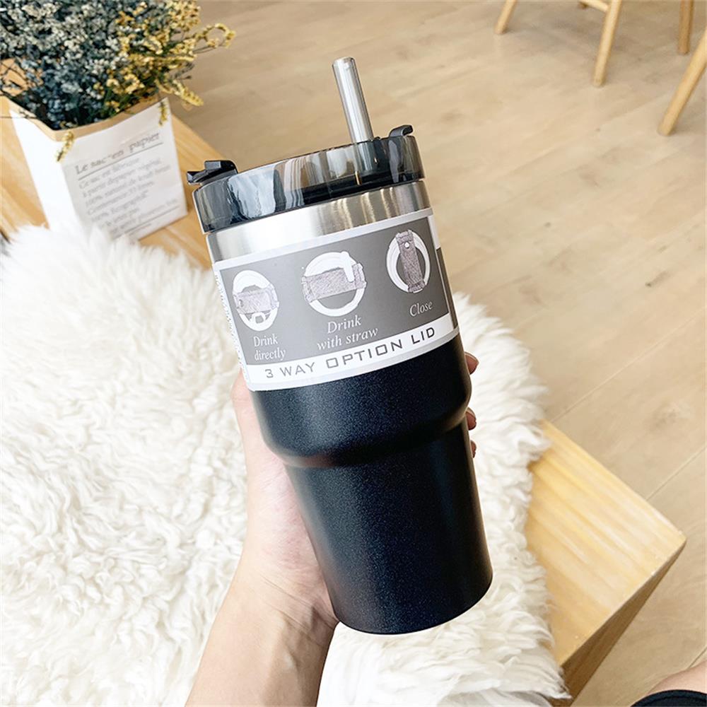 600 & 890ml Creative Fashion 304 Stainless Steel Thermo Cup Travel Coffee Mug with Lid Straw Car Water Bottle for Gift