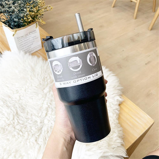 600 & 890ml Creative Fashion 304 Stainless Steel Thermo Cup Travel Coffee Mug with Lid Straw Car Water Bottle for Gift