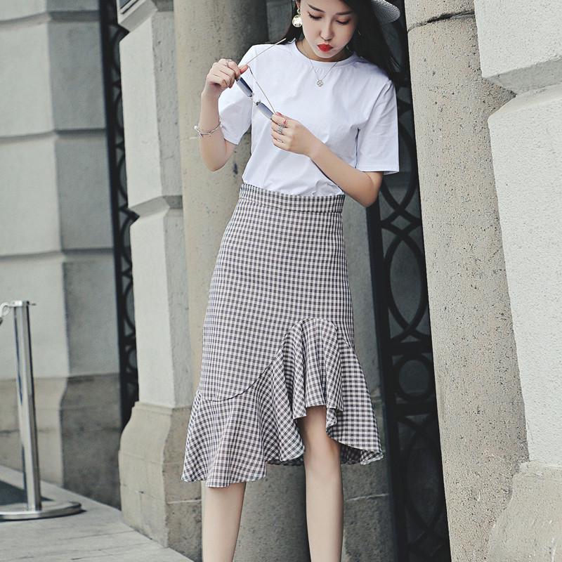 2020 High-waisted Tight-fit Plaid Skirt Woman Vintage Package Hip Fishtail Skirt Slim Lady Skirts