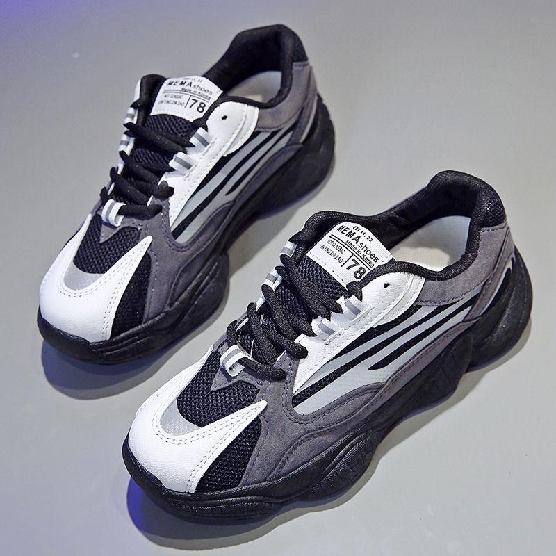 2020 Women Chunky Sneakers Designers Ulzzang Silver Lace Up Casual Vulcanized Shoes Sports Footwear