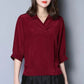 Summer Loose Large Size Simulated Silk Ladies Mid Sleeve Shirt Solid Color Bat Sleeve V-Neck Simple Blouse Casual All Match Pullover Shirts Blouses