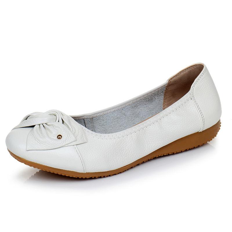 First Layer Cowhide Women Shoes Flat Mother Shoes Large Size Single Shoes Women Leather Peas Shoes Women Soft Soles