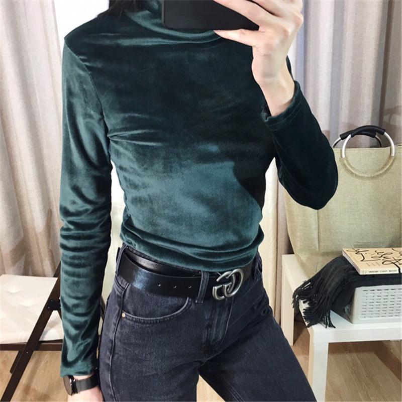 Pofulove Women Basic Warm OL Top Stretch High Quality Smooth Pullover Pleuche Turtleneck Sweater