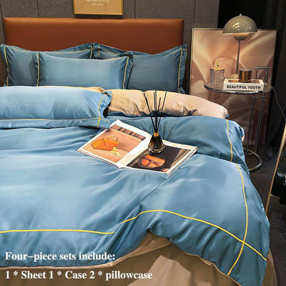 European-style Solid Color Double-sided Ice Silk Four-piece Bed Supplies Silk Slide Diet Water Wash Silk Sheets Were Set of Homes Set