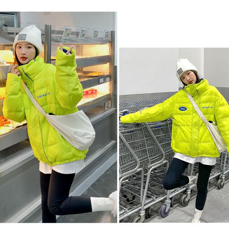Glossy Short Women's Down Jacket Winter Korean Style Loose Cotton Clothes Casual Stand-collar Cotton Jacket