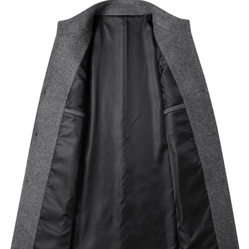 Men's Spring and Autumn Coat Men's Mid-length Woolen Solid Color Lapel Coat Men's Trench Coat
