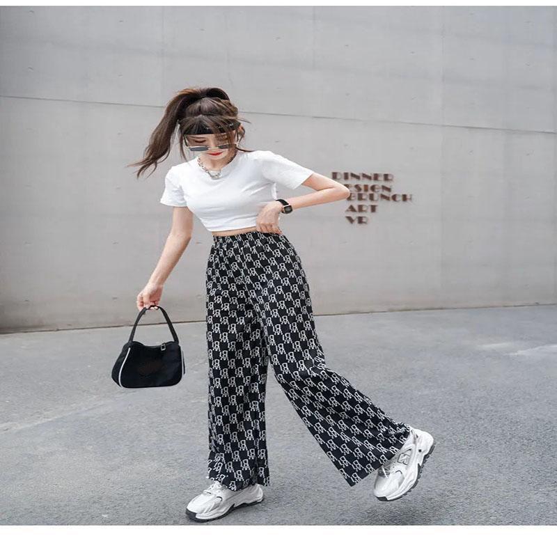 Women 'S Wide -Leg Pants Spring And Summer New Letter Print Pants Women Loose All -Match Trend