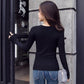 Autumn and Winter Sexy Low-cut Bottoming Shirt Knitted V-neck Tight Sweater Long-sleeved Solid Color Female Top