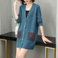 Spring and Autumn Mid-length Wool Sweater Plus Size Fashion Embroidered Blouse Simple Cardigan Middle-aged Women Jacket