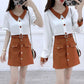 Suit Temperament Long-sleeved Color-blocking Chiffon Shirt High-waist A-line Skirt Two-piece Female V-neck Long-sleeved Shirt + Mini A-line Skirt