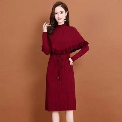 Knitted Dress Women's 2021 Autumn and Winter Temperament Winter Dress Mid-length Bottoming Inner Sleeve Sweater Dress Dress