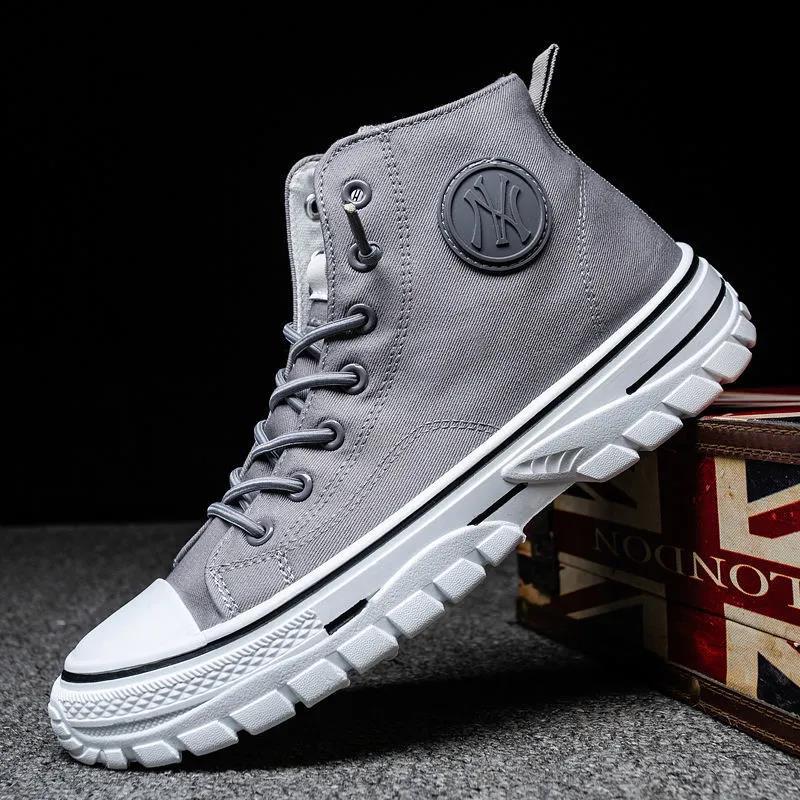 Vintage High-top Denim Shoes Fashion Boys Canvas Shoes Korean Fashion Casual Shoes