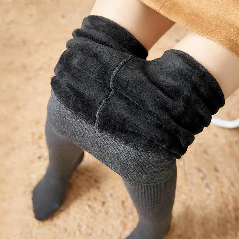 Plus Velvet Thickened Leggings Women Wear Thin Vertical Threaded Cotton Trousers One-piece Trousers Large Size High Waist Pantyhose
