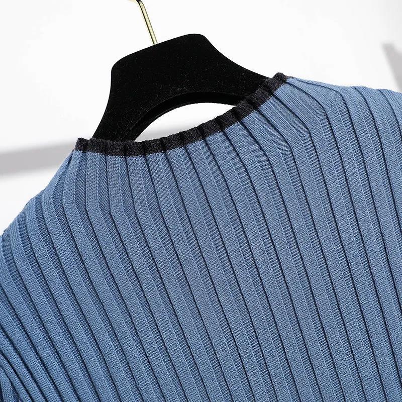Spring and Autumn Dress Women 2021 All-match Slimming Base Dress Mid-length Fake Two-piece Knitted Dress