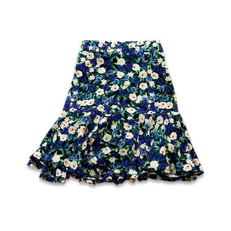 Retro Floral Chiffon Skirt Women's Summer High Waist A-line Fishtail Skirt All-match Short Skirt Irregular Hem Skirt Beach Dress