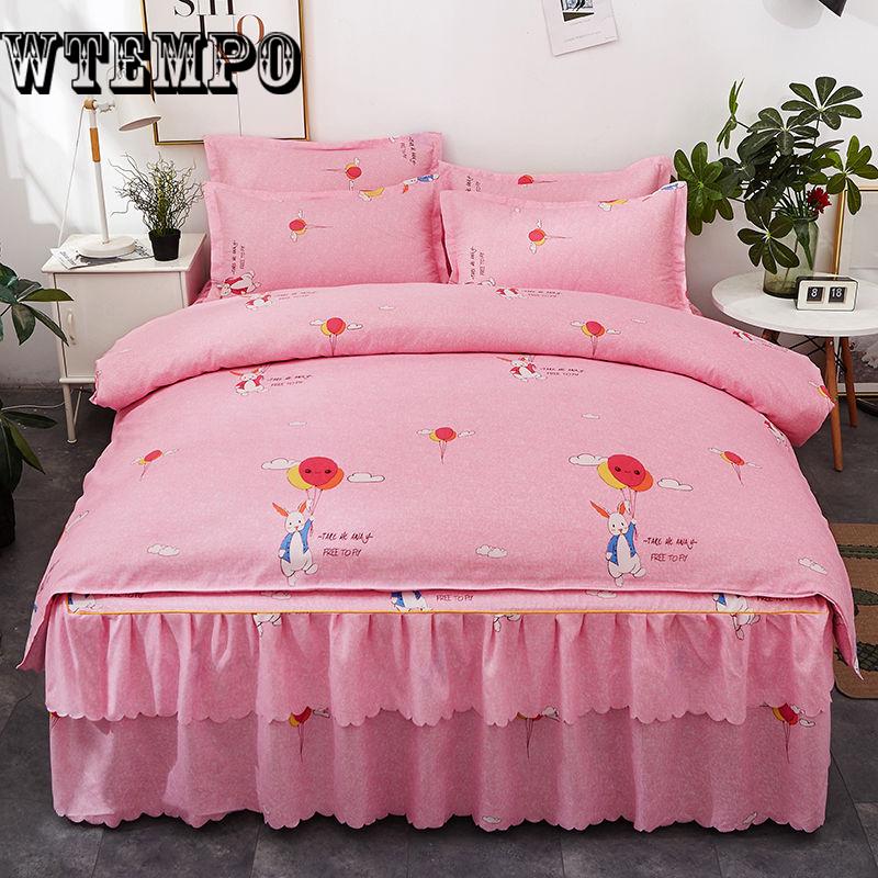 Simple Style Printing Bedspread Cotton Bed Skirt Pillowcase Bedding Bed Sets Queen King Size