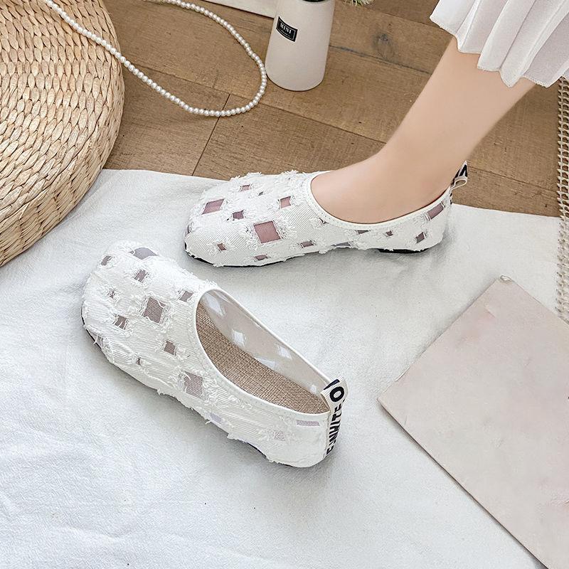 Hollow Cloth Shoes Women's Cotton Linen Lining Sweat-absorbent Breathable Flat-soled Shoes Comfortable Lightweight Non-slip Rubber Soles