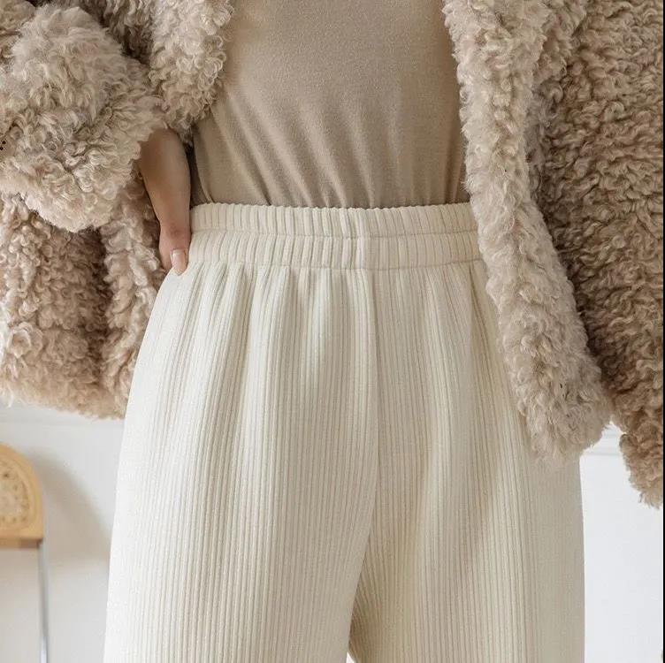 Casual Pants High Waist Winter Drape Loose Straight Leg Plus Velvet Thick Corduroy Corduroy Wide-leg Pants Women's Trousers