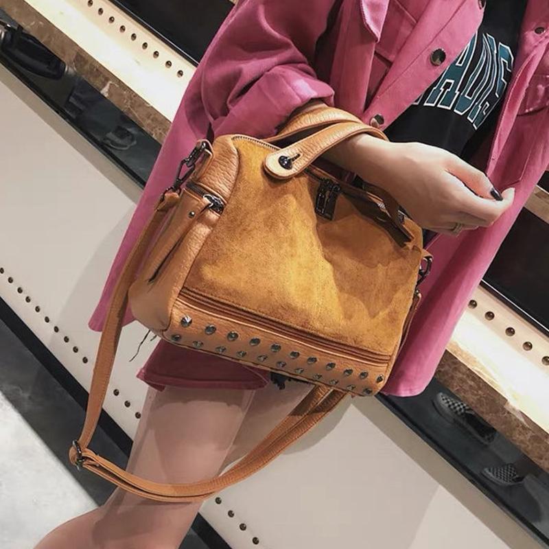 Bag Female Trend Fashion Frosted Rivet Single-shoulder Large-capacity Messenger Bag Boston Bag