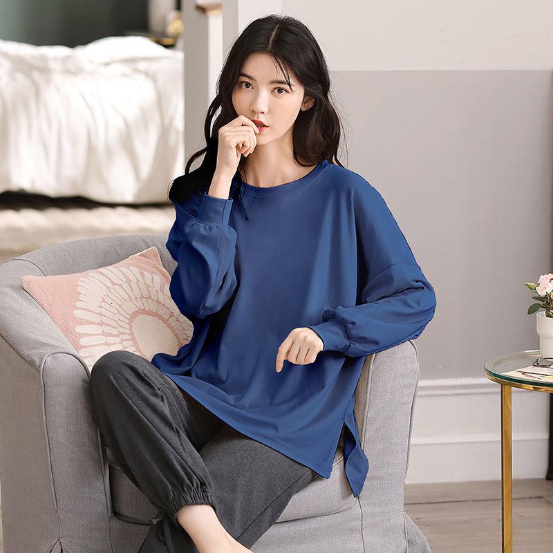 100% Double-sided Cotton Women's Pajamas Long-sleeved Outer Wearable Suit Korean Casual Winter Home Service Suit