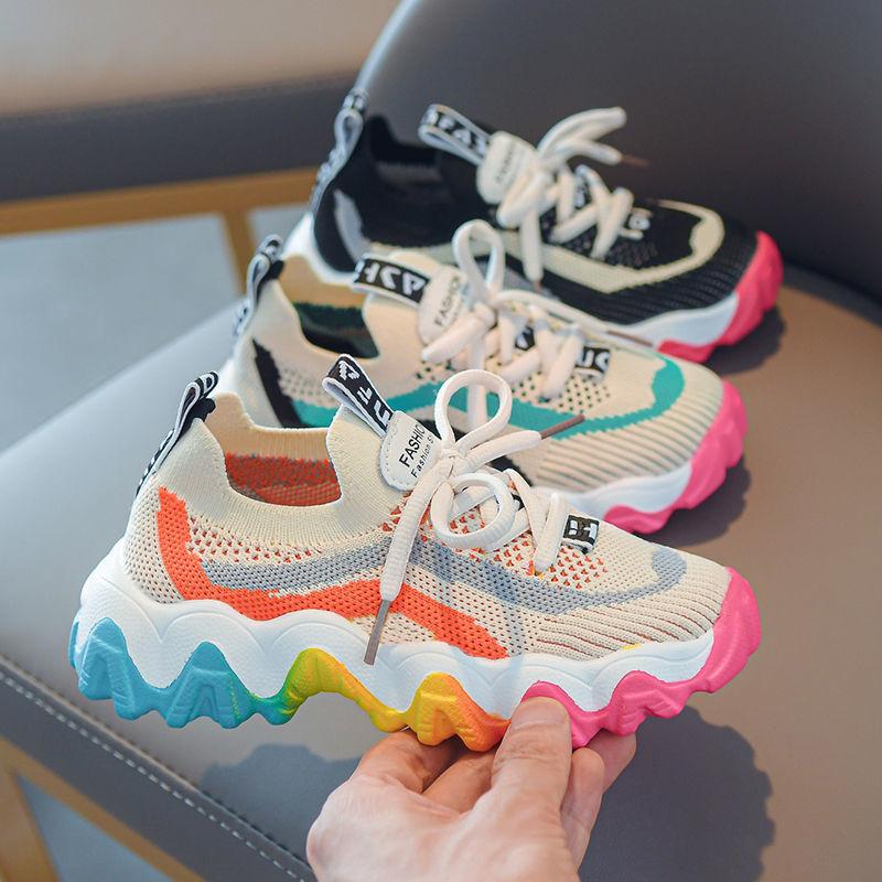 Children's Girls'  Boy Shoes Spring Summer Korean Version  Sports Shoes  Breathable Lightweight Flying Shoes Middle-aged Students' Casual Shoes