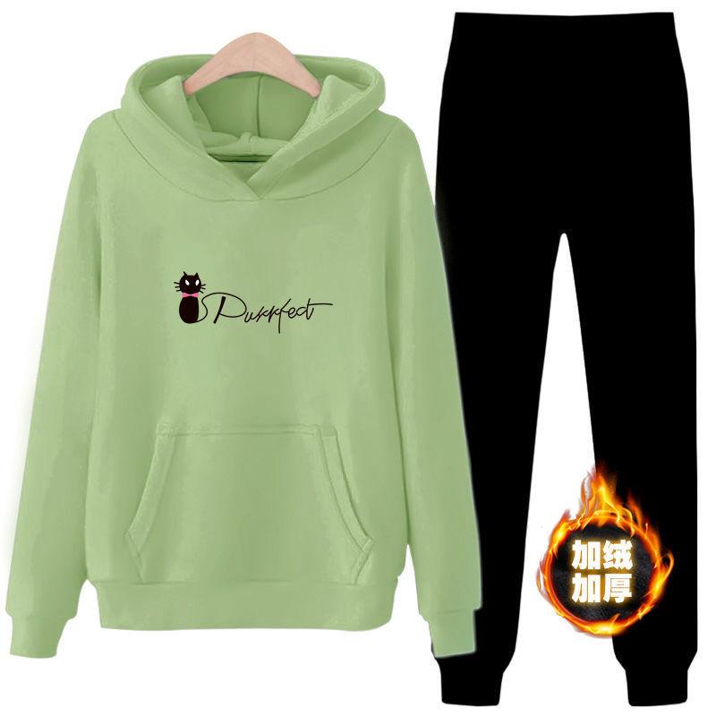Women's Loose Hooded Sweater Two-piece Thick Hoodie Suit Comfortable and Warm Loose Casual Suit Outdoor Running Sports Suit