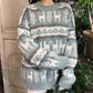 Women Christmas Theme 3 Colors Elk Print Long Section Sweater Crew Neck Loose Pullover Top