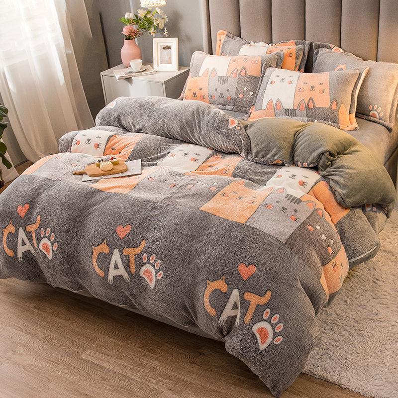 Winter Warm Coral Fleece Four-piece Double-sided Fleece Sheet Duvet Cover Flannel Bedding