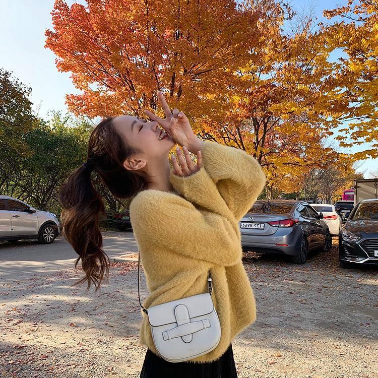 Pofulove Mink Wool Sweater Female Students Loose Autumn Thickened Pullover Knitted Bottoming Shirt