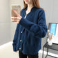Autumn and Winter Loose Solid Color V-neck Sweater Long-sleeved Knitted Cardigan Jacket All-match Top
