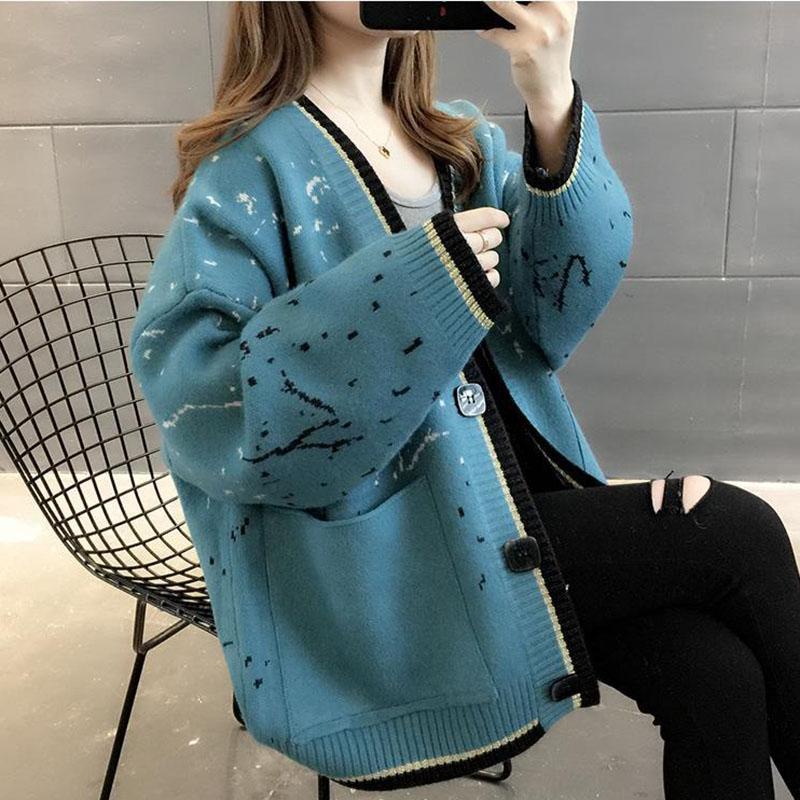 Autumn and Winter Loose Casual Sweater Cardigan Knitted Simple Coat Fashionable Women's Top