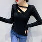 Women's Cotton Irregular Top Bottoming Shirt Spring and Autumn Split Long-sleeved T-shirt