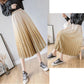Spring Women Long Metallic Silver Maxi Pleated Midi Skirt High Waist Elascity Casual Party Skirt