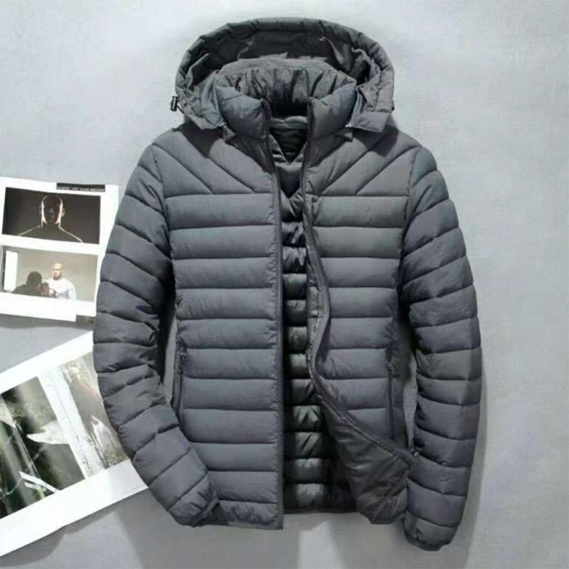 Men's Down Padded Short Slim Casual Hooded Padded Jacket Plus Velvet Warmth Plus Size Men's Padded Jacket