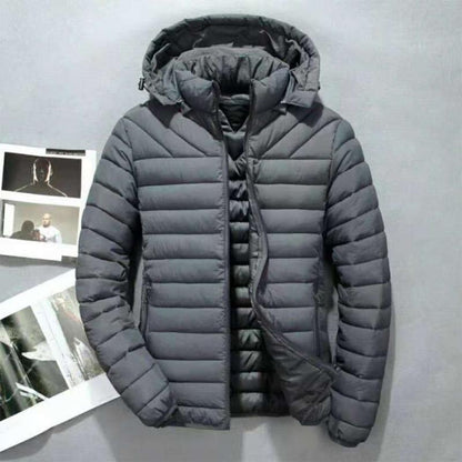Men's Down Padded Short Slim Casual Hooded Padded Jacket Plus Velvet Warmth Plus Size Men's Padded Jacket