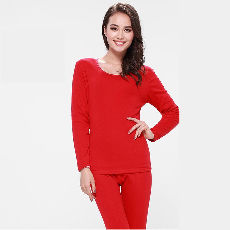 Women Winter Autumn Warm Thermal Underwear Plus Velvet O-neck Tops Pants Female Tight Suit Thicken Windproof Soft Lining Long Sleeve High Elasticity