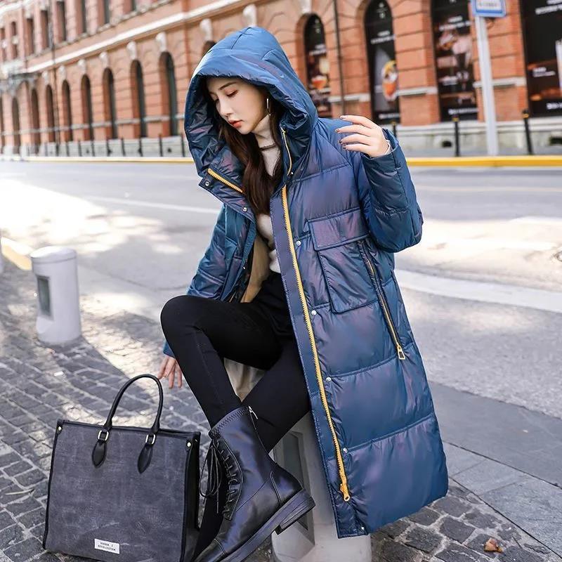 Winter Jacket Mid-length Bright Face Wash-free Down Padded Jacket Women's  Korean Version Loose