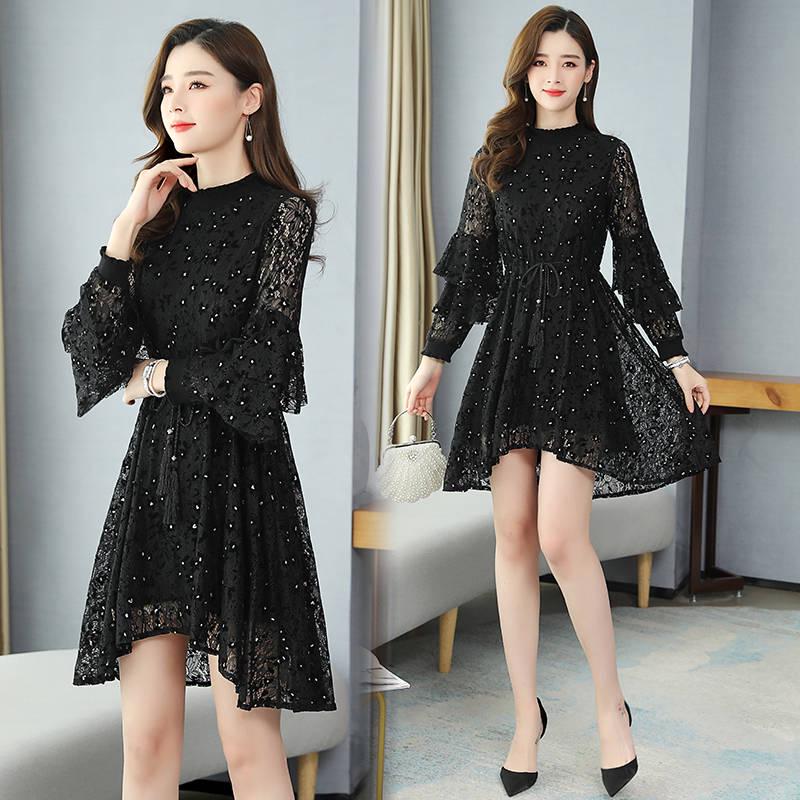 Stand-up Collar Black Tuxedo Dress Female Loose Was Thin Thin Long Skirt