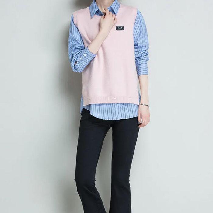 Spring and Autumn Round Neck Knitted Vest Women's Solid Color Halterneck Waistcoat Short Casual Sleeveless Sweater