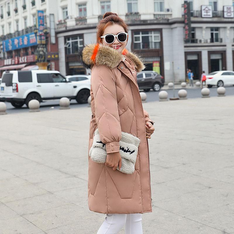 Ladies Winter Coat Mid-length Large Fur Collar Hooded Down Coat Slim Fit Hooded Thick Warmth Parka Coat