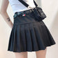 Women Summer Anti-lighten High Waist Slim Skirt Black Pleated Skirt Hip-hop A-line Skirt Belt Chain